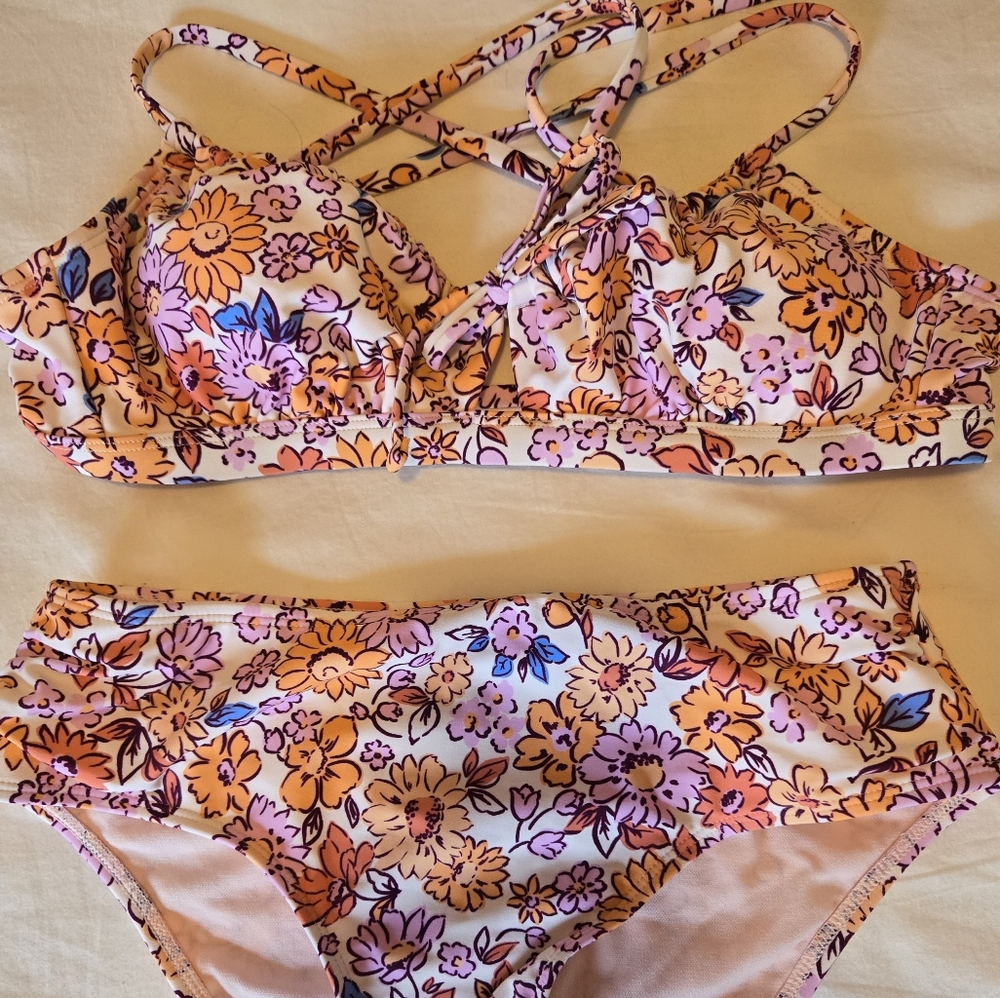 Cupshe Floral Bikini Set - Pink and Orange
